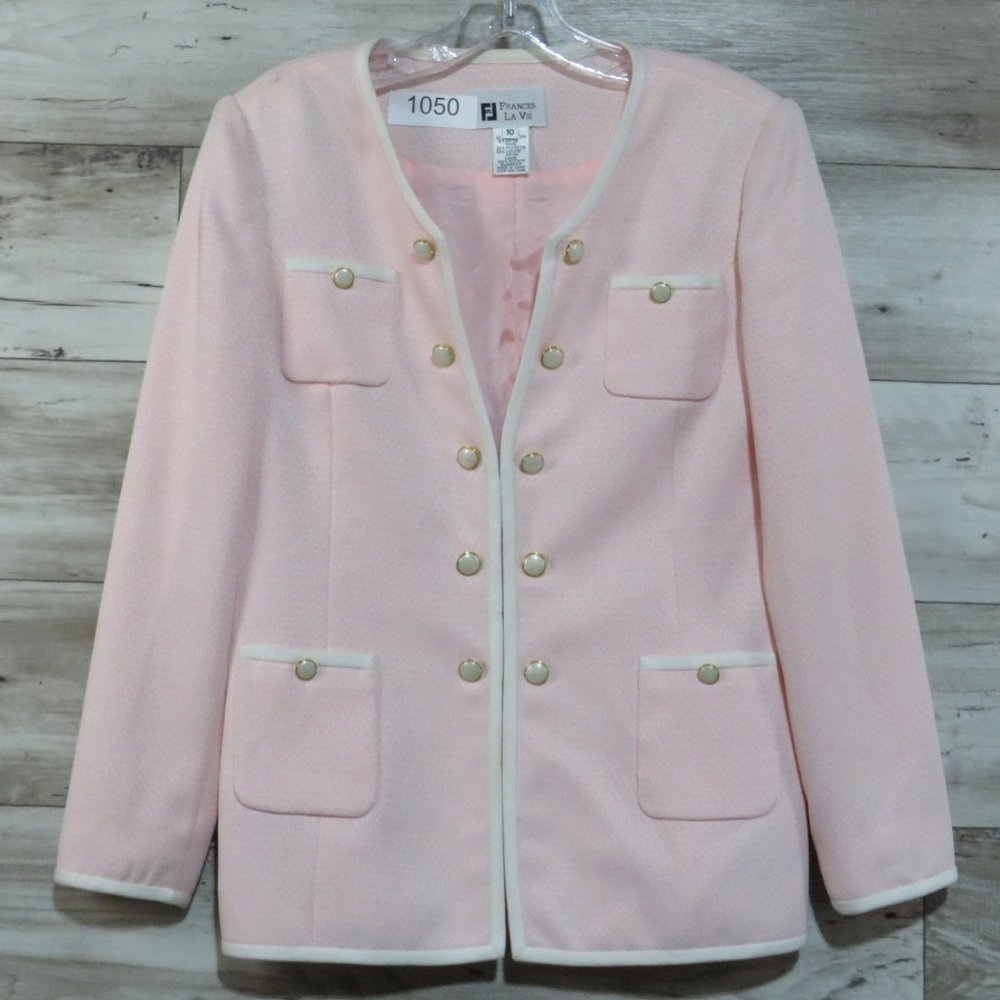 Frances La Vie* Women's Long Sleeve Collarless Hook & loop Closure Coat~ Size 10